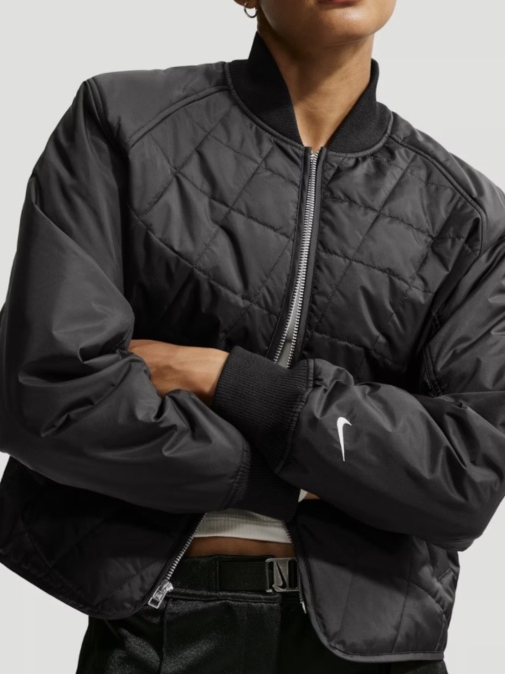 Nike unisex/Women's Black Quilted Bomber Jacket oversized